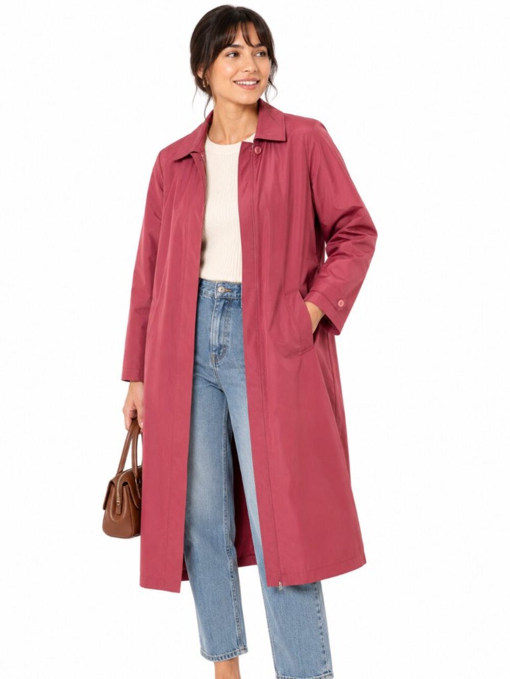 Vintage London Fog Maincoats Pink Trench Coat Women's Size 8 Hooded Full Length